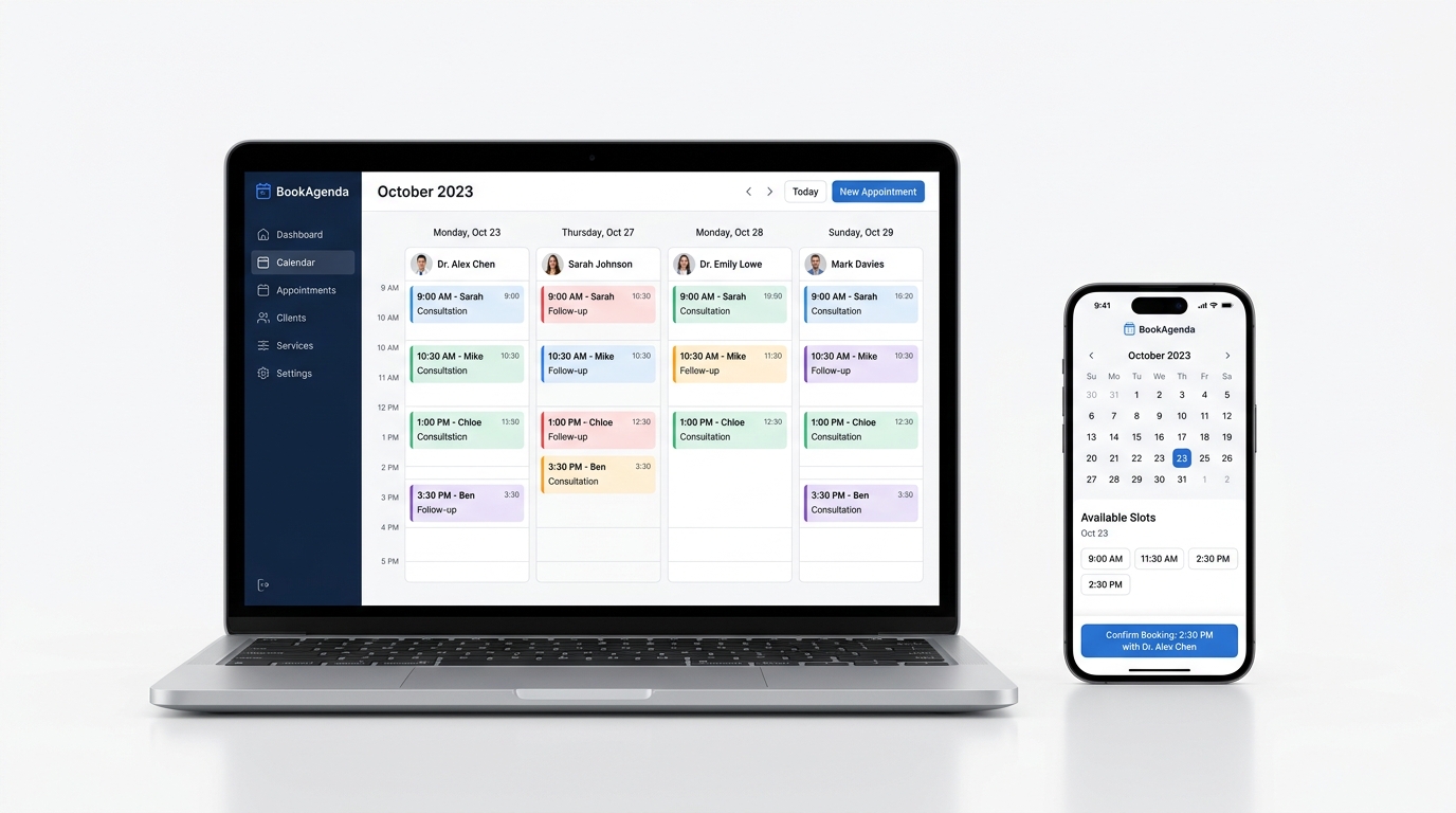 Plataforma de agendamento em funcionamento no computador e no celular